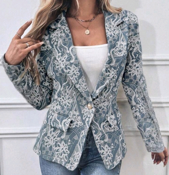 Women Elegant Jacquard Waist Fitted Blazer For Autumn - Picture 4 of 4